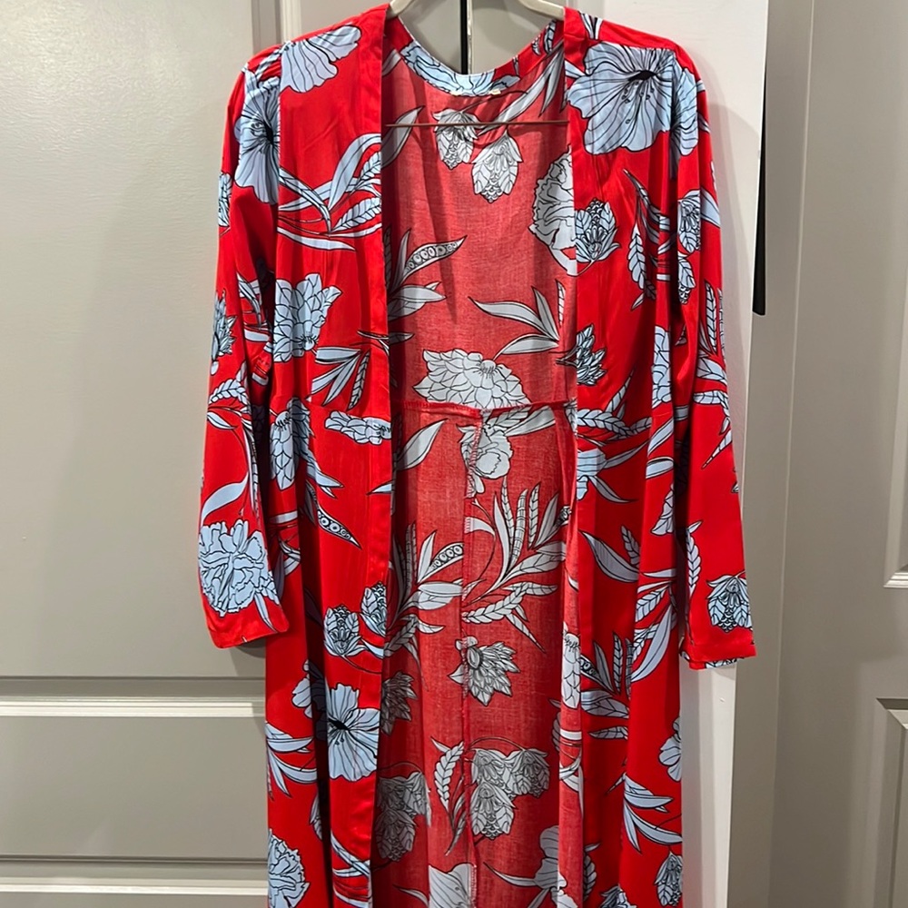 Maxi Bright Red Floral Duster